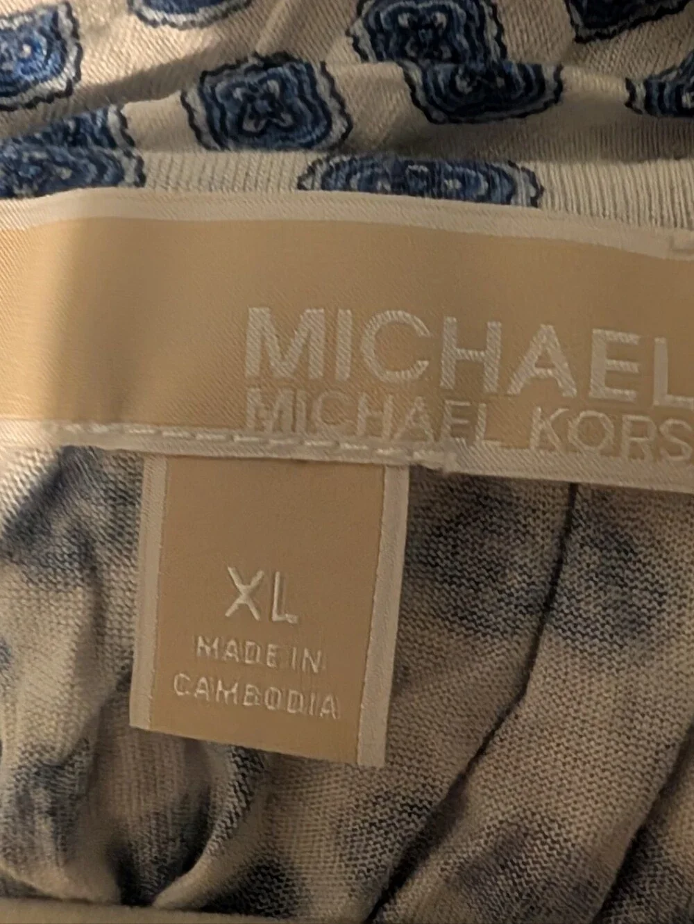 Michael Kors White Off-Shoulder Top with Blue Geometric Print
